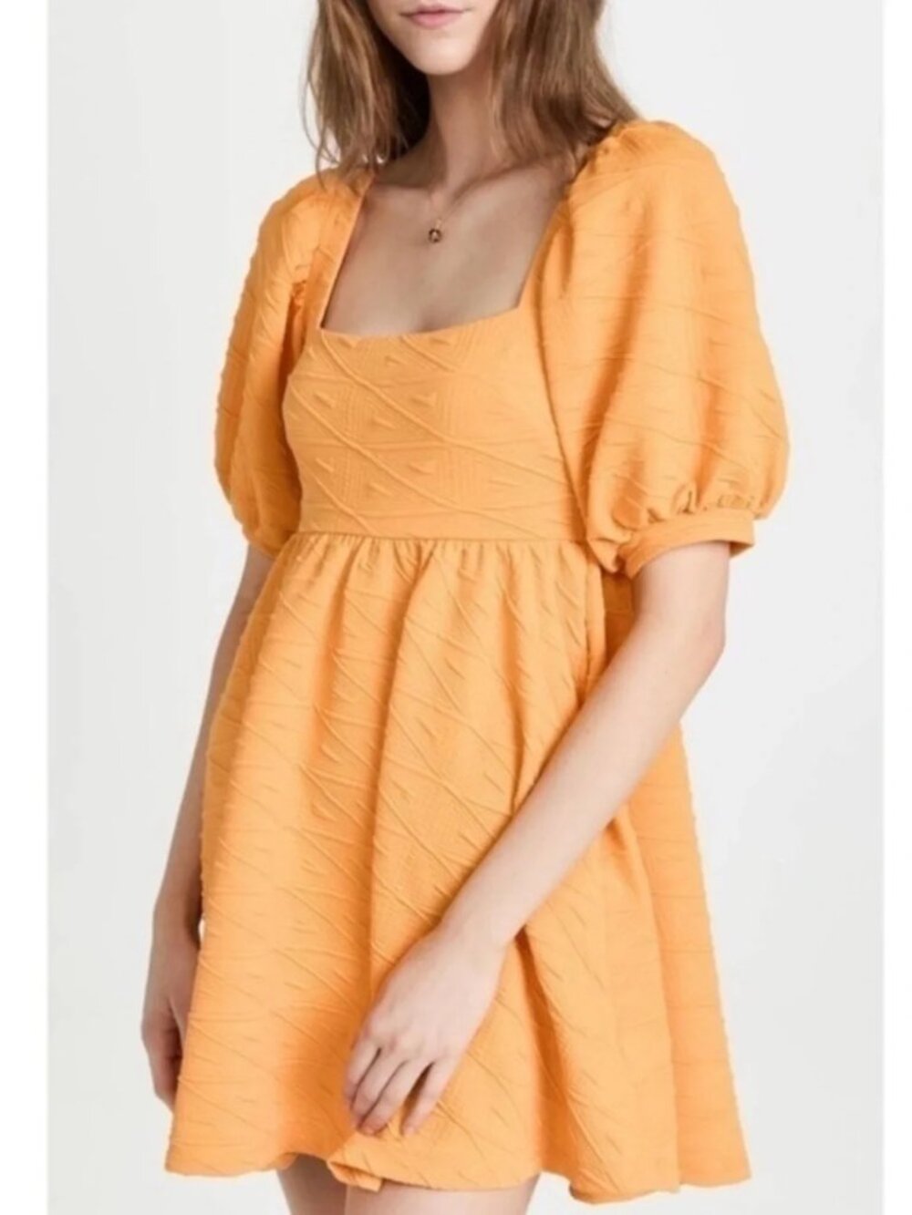 Free People Violet Mini Dress Sz XS Orange Tie Back Puff Sleeve Coquette  katb_7